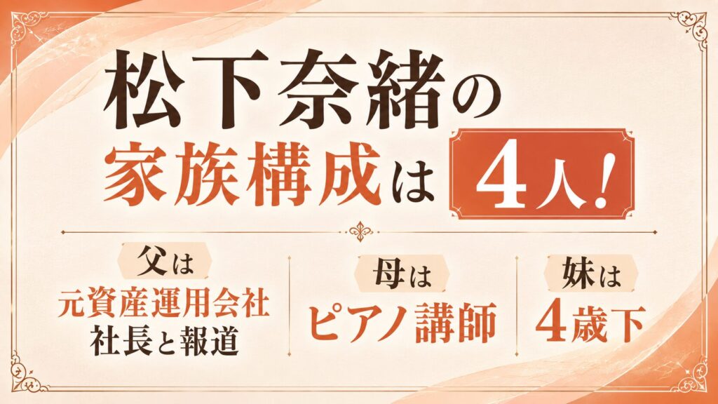 松下奈緒の家族構成は4人！父は元資産運用会社社長と報道｜母はピアノ講師で妹は4歳下の記事のアイキャッチ画像