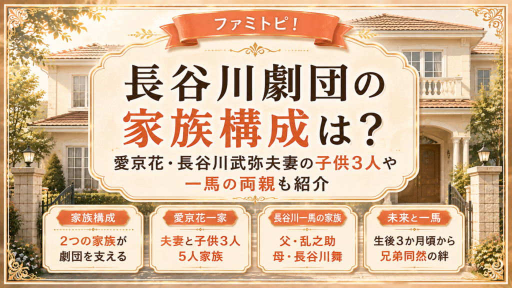 長谷川劇団の家族構成は？愛京花・長谷川武弥夫妻の子供3人や一馬の両親も紹介の記事のアイキャッチ画像