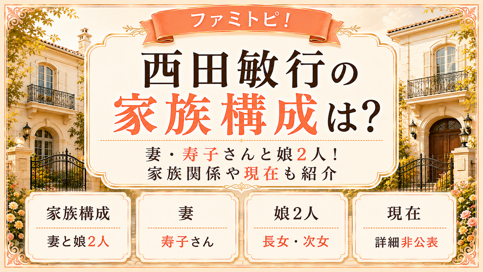 西田敏行の家族構成は？妻・寿子さんと娘2人！家族関係や現在も紹介の記事のアイキャッチ画像